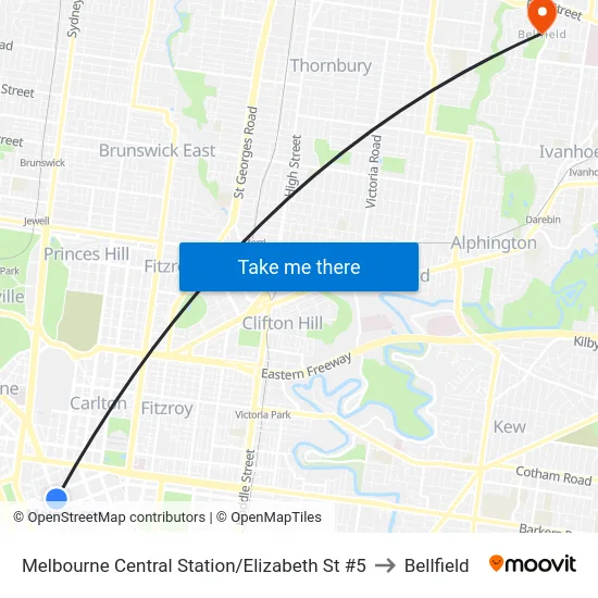 Melbourne Central Station/Elizabeth St #5 to Bellfield map