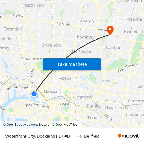 Waterfront City/Docklands Dr #D11 to Bellfield map