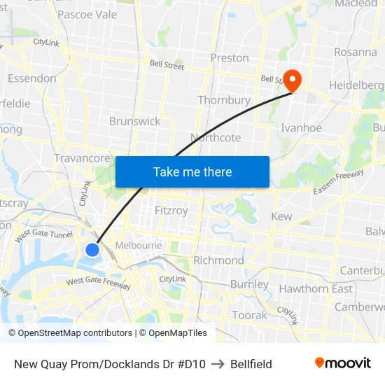 New Quay Prom/Docklands Dr #D10 to Bellfield map