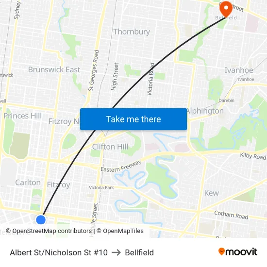 Albert St/Nicholson St #10 to Bellfield map
