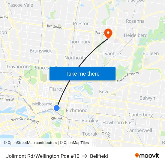 Jolimont Rd/Wellington Pde #10 to Bellfield map