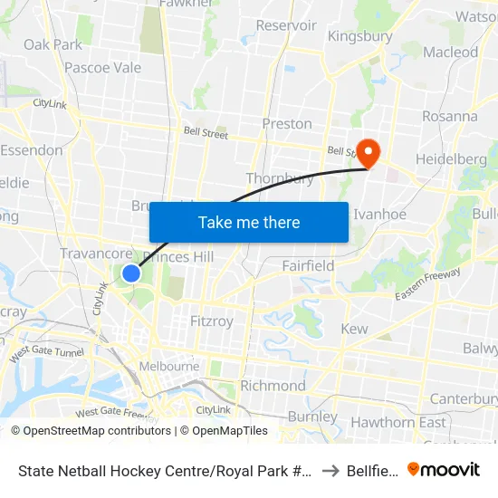 State Netball Hockey Centre/Royal Park #25 to Bellfield map