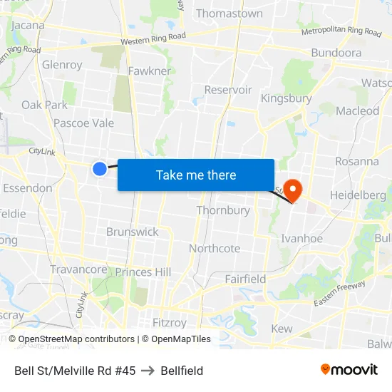 Bell St/Melville Rd #45 to Bellfield map