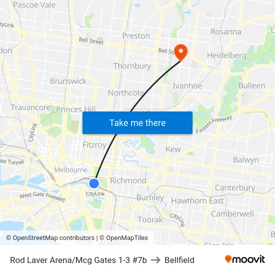 Rod Laver Arena/Mcg Gates 1-3 #7b to Bellfield map