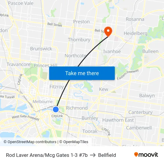 Rod Laver Arena/Mcg Gates 1-3 #7b to Bellfield map