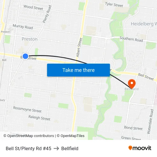 Bell St/Plenty Rd #45 to Bellfield map