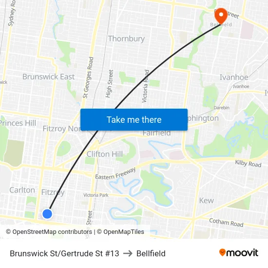 Brunswick St/Gertrude St #13 to Bellfield map