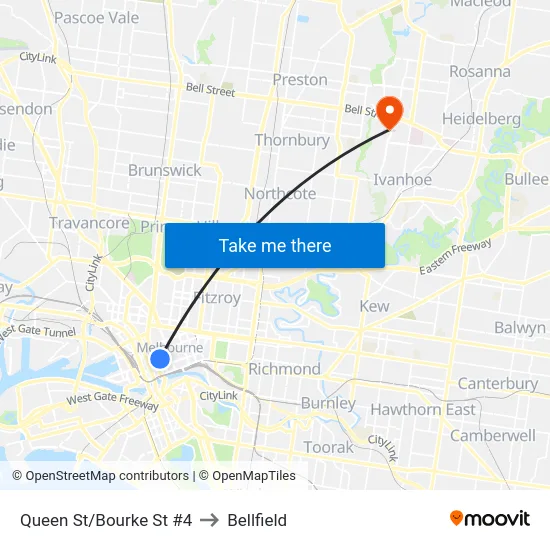 Queen St/Bourke St #4 to Bellfield map
