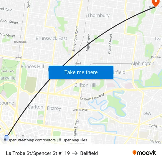 La Trobe St/Spencer St #119 to Bellfield map