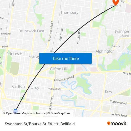 Swanston St/Bourke St #6 to Bellfield map