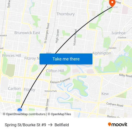 Spring St/Bourke St #9 to Bellfield map