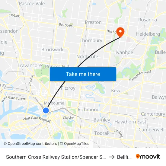 Southern Cross Railway Station/Spencer St #122 to Bellfield map