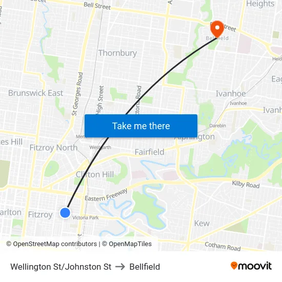 Wellington St/Johnston St to Bellfield map