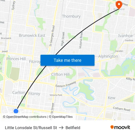 Little Lonsdale St/Russell St to Bellfield map