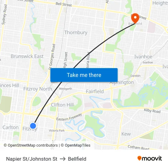 Napier St/Johnston St to Bellfield map