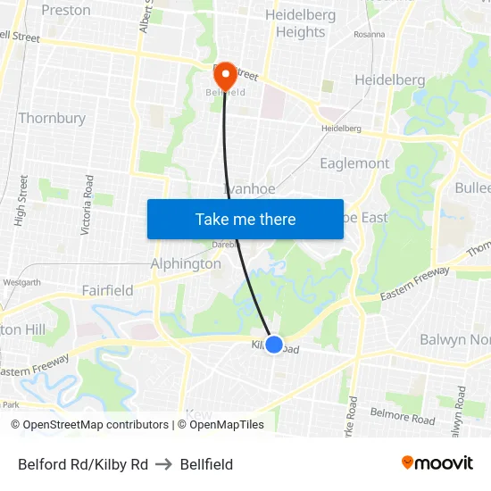 Belford Rd/Kilby Rd to Bellfield map