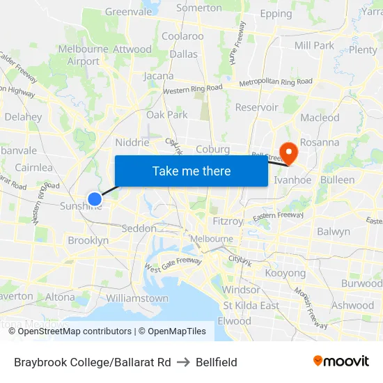 Braybrook College/Ballarat Rd to Bellfield map