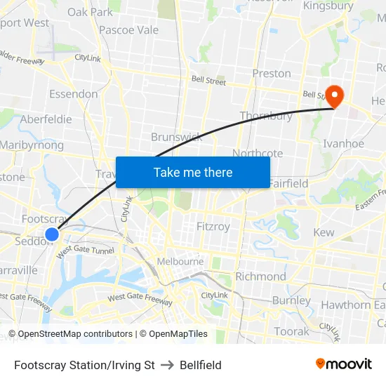 Footscray Station/Irving St to Bellfield map