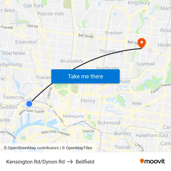 Kensington Rd/Dynon Rd to Bellfield map