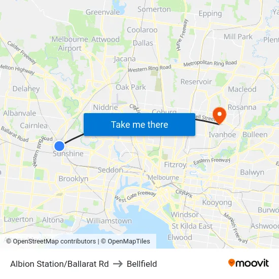 Albion Station/Ballarat Rd to Bellfield map