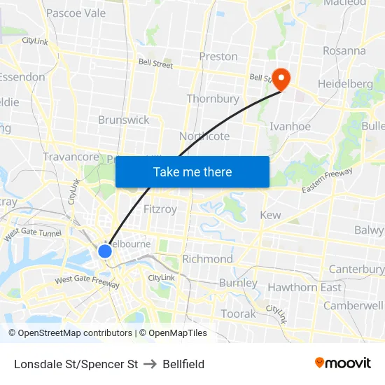 Lonsdale St/Spencer St to Bellfield map