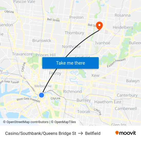 Casino/Southbank/Queens Bridge St to Bellfield map