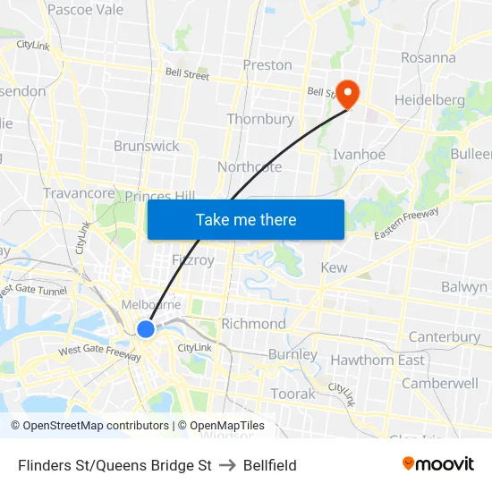 Flinders St/Queens Bridge St to Bellfield map