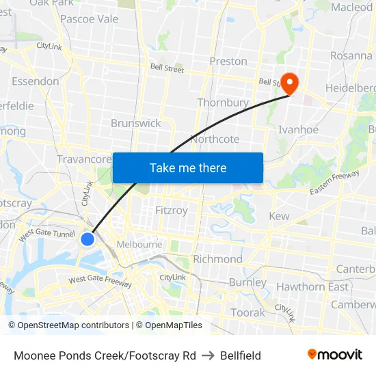 Moonee Ponds Creek/Footscray Rd to Bellfield map