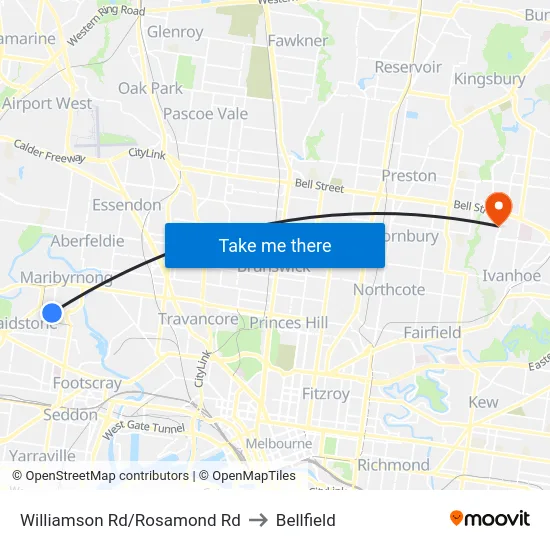 Williamson Rd/Rosamond Rd to Bellfield map