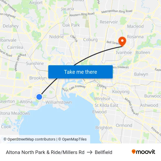 Altona North Park & Ride/Millers Rd to Bellfield map