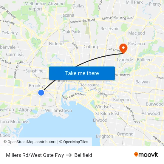 Millers Rd/West Gate Fwy to Bellfield map