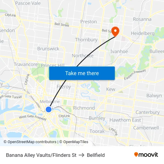 Banana Alley Vaults/Flinders St to Bellfield map