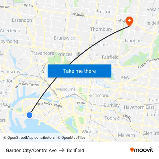 Garden City/Centre Ave to Bellfield map