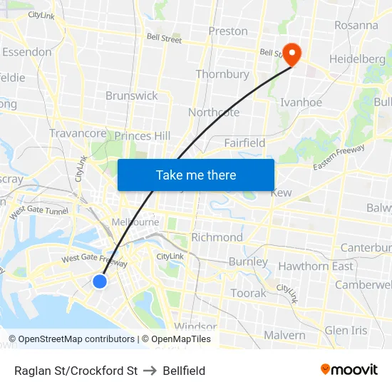 Raglan St/Crockford St to Bellfield map