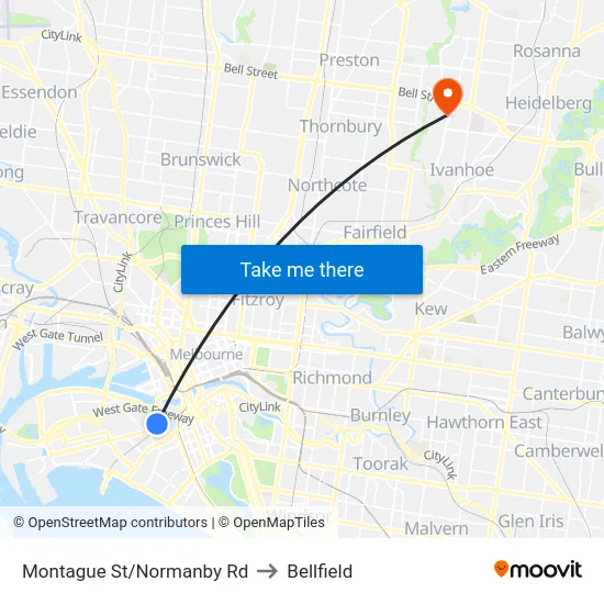 Montague St/Normanby Rd to Bellfield map