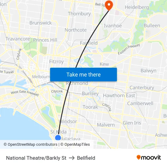 National Theatre/Barkly St to Bellfield map