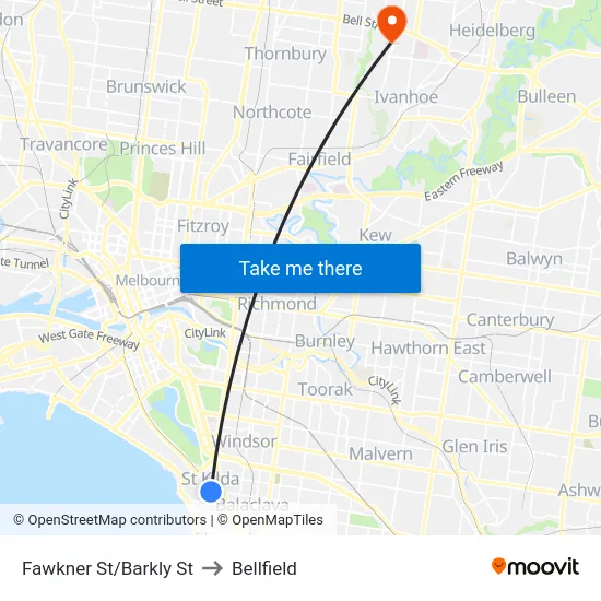 Fawkner St/Barkly St to Bellfield map