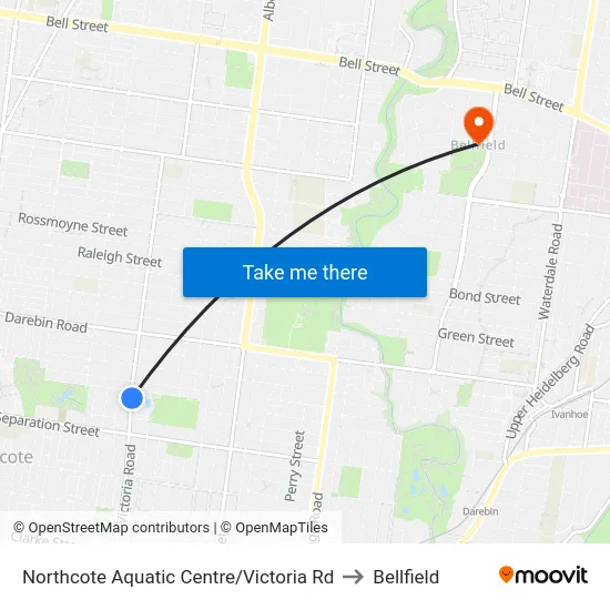 Northcote Aquatic Centre/Victoria Rd to Bellfield map