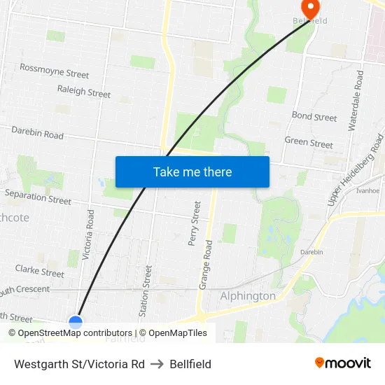 Westgarth St/Victoria Rd to Bellfield map