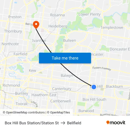 Box Hill Bus Station/Station St to Bellfield map