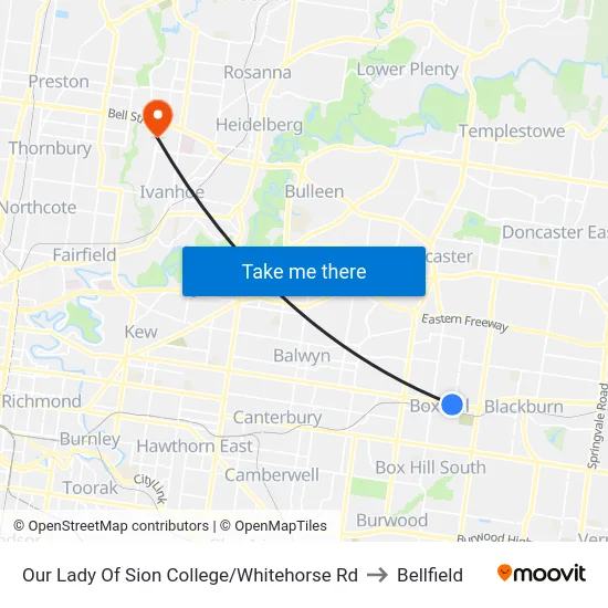 Our Lady Of Sion College/Whitehorse Rd to Bellfield map