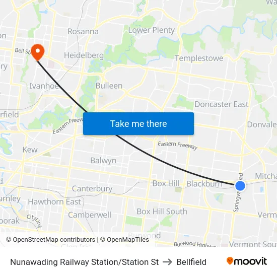 Nunawading Railway Station/Station St to Bellfield map