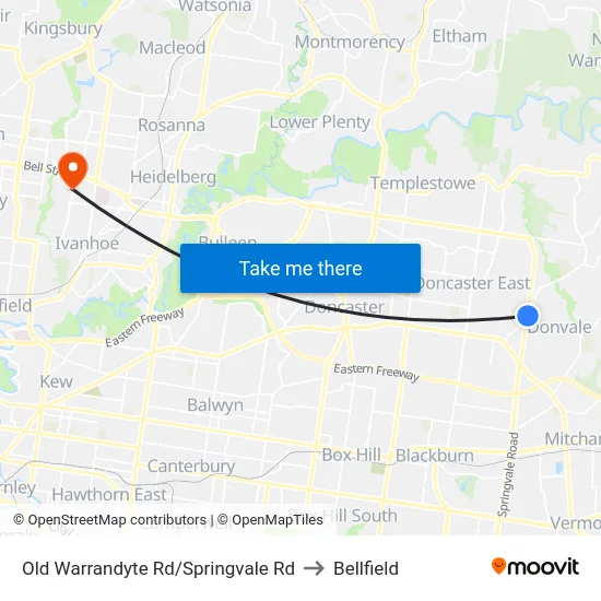 Old Warrandyte Rd/Springvale Rd to Bellfield map