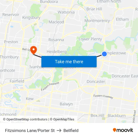 Fitzsimons Lane/Porter St to Bellfield map