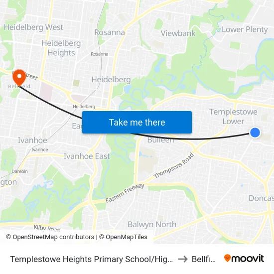 Templestowe Heights Primary School/High St to Bellfield map
