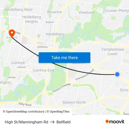 High St/Manningham Rd to Bellfield map