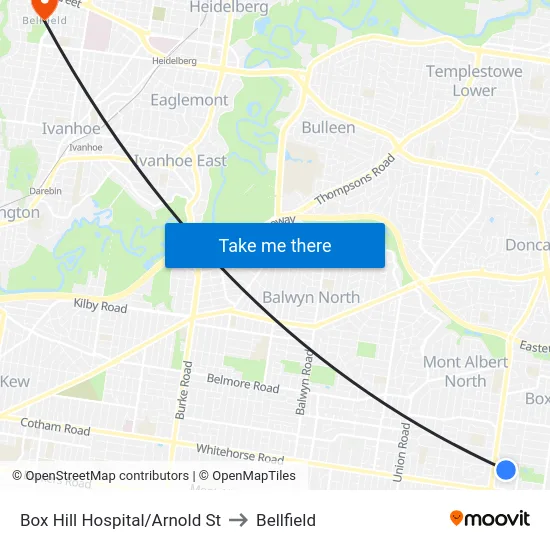 Box Hill Hospital/Arnold St to Bellfield map