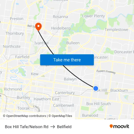 Box Hill Tafe/Nelson Rd to Bellfield map