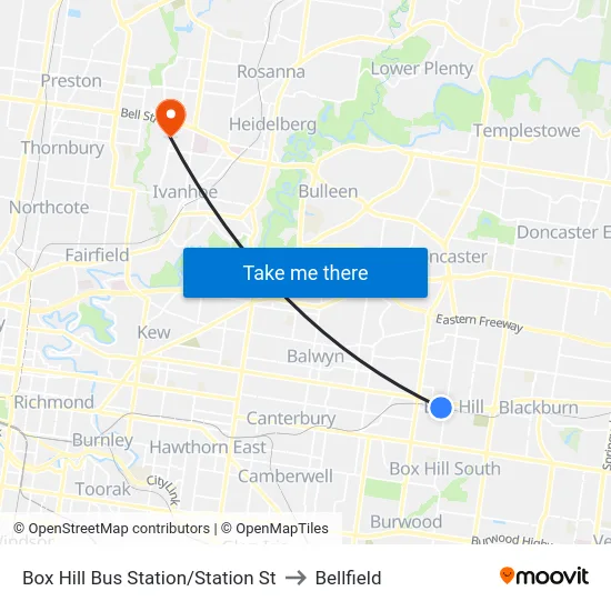 Box Hill Bus Station/Station St to Bellfield map