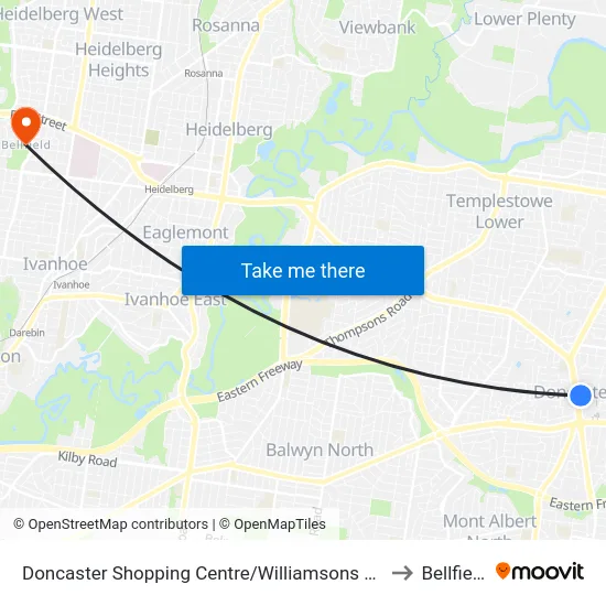 Doncaster Shopping Centre/Williamsons Rd to Bellfield map